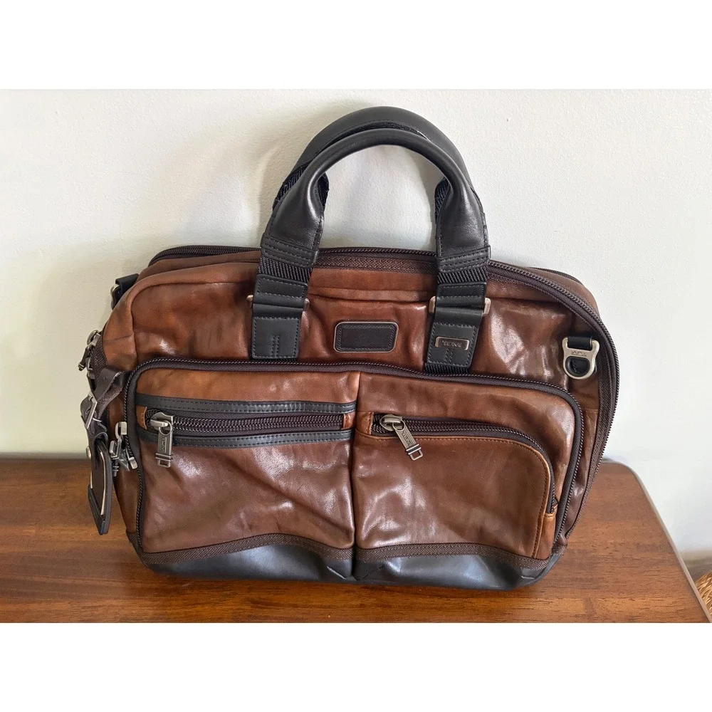 TUMI Alpha Bravo Albany Slim Commuter Brief In Brown Leather
